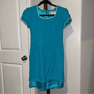 W Vintage Jessica Howard Teal & White Petite Midi Dress Size S/M |E11
